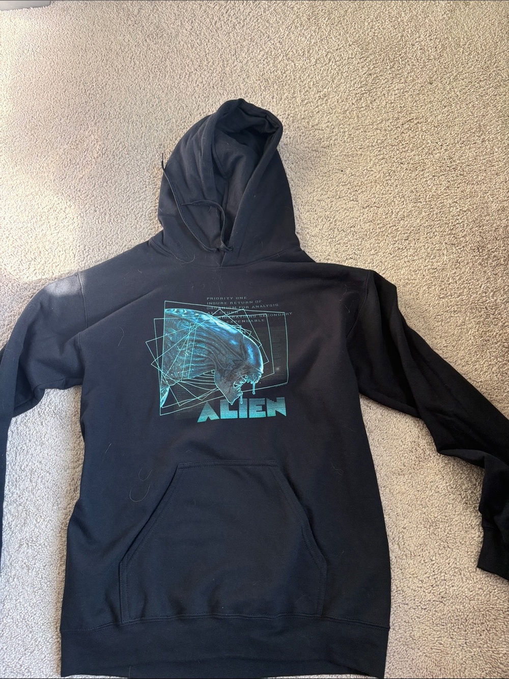 Gildan Black Hoodie with Teal Alien Graphic